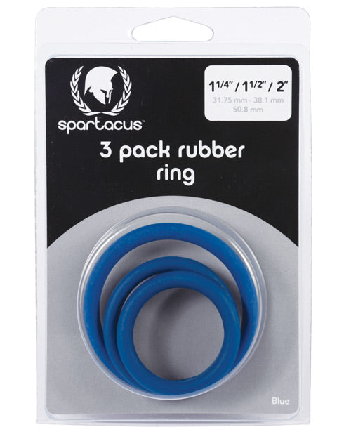 Spartacus Rubber Cock Ring Set, 3-Piece Graduated Blue