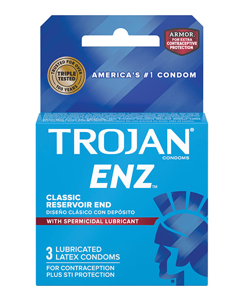 Trojan 93150 Enz Spermicidal Lubricated Condoms, 3 Count, Latex