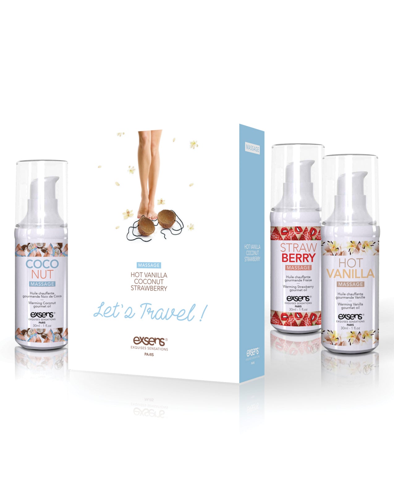 Exsens Let's Travel! Warming Intimate Massage Gel Kit, 3 Flavors – TSA Approved