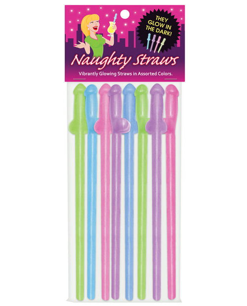 Kheper Games NV.S97 Glow in the Dark Penis Straws, Assorted Colors, Pack of 8