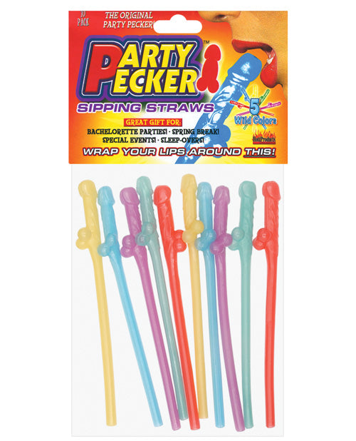 Hott Products HP-2103 Party Pecker Straws, Asst. Colors, Pack of 10