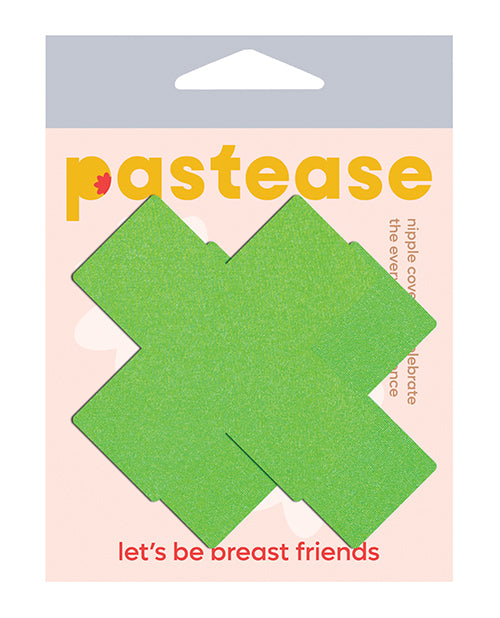 Pastease PLS-NGR Neon Day-Glow Cross Nipple Pasties, Neon Green, O/S