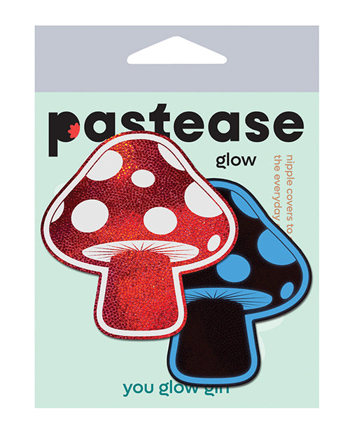 Pastease SHRM-GLW Glow-in-the-Dark Shroom Nipple Pasties, Red/White, 2.7x2.8 In