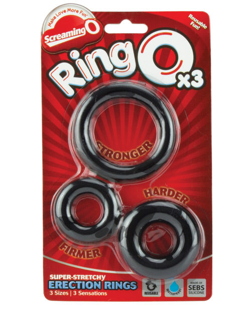 Screaming O RNGO3P-BL RingO Cockring, Black, Pack of 3