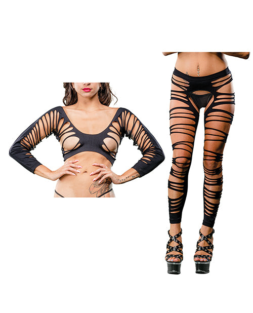 Beverly Hills Naughty Girl 69577SD-BLK Crotchless Side Straps Leggings, Black