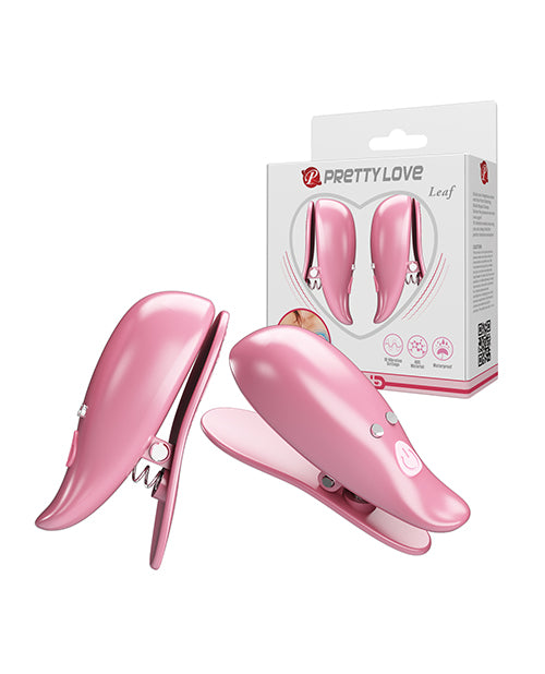 Pretty Love Leaf Wireless Vibrating Nipple Clamps, Pink – 10 Vibration Modes