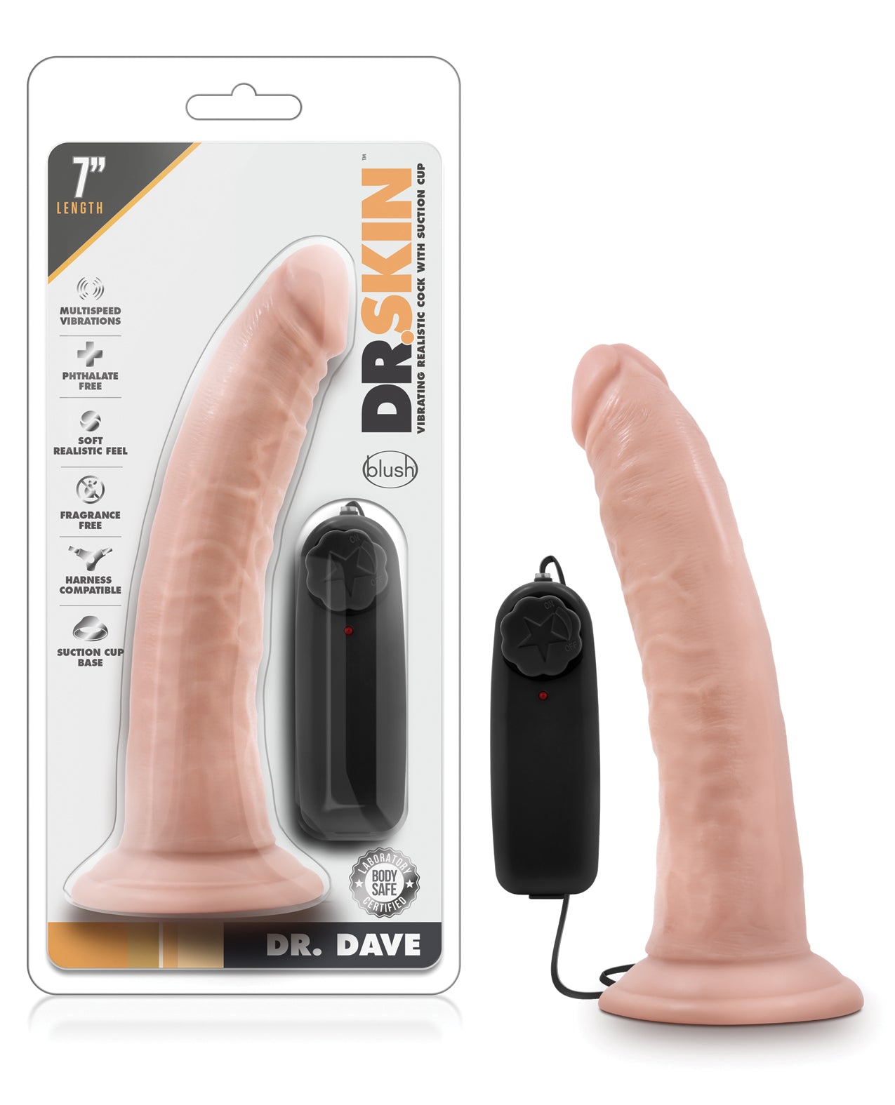 Blush Novelties BL-13703 Dr. Dave 7" Vibrating Cock, Silicone, Suction Cup