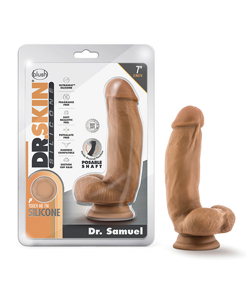 Blush Novelties BL-16737 Dr. Skin Silicone Dr. Samuel 7" Dildo w/Balls, Mocha