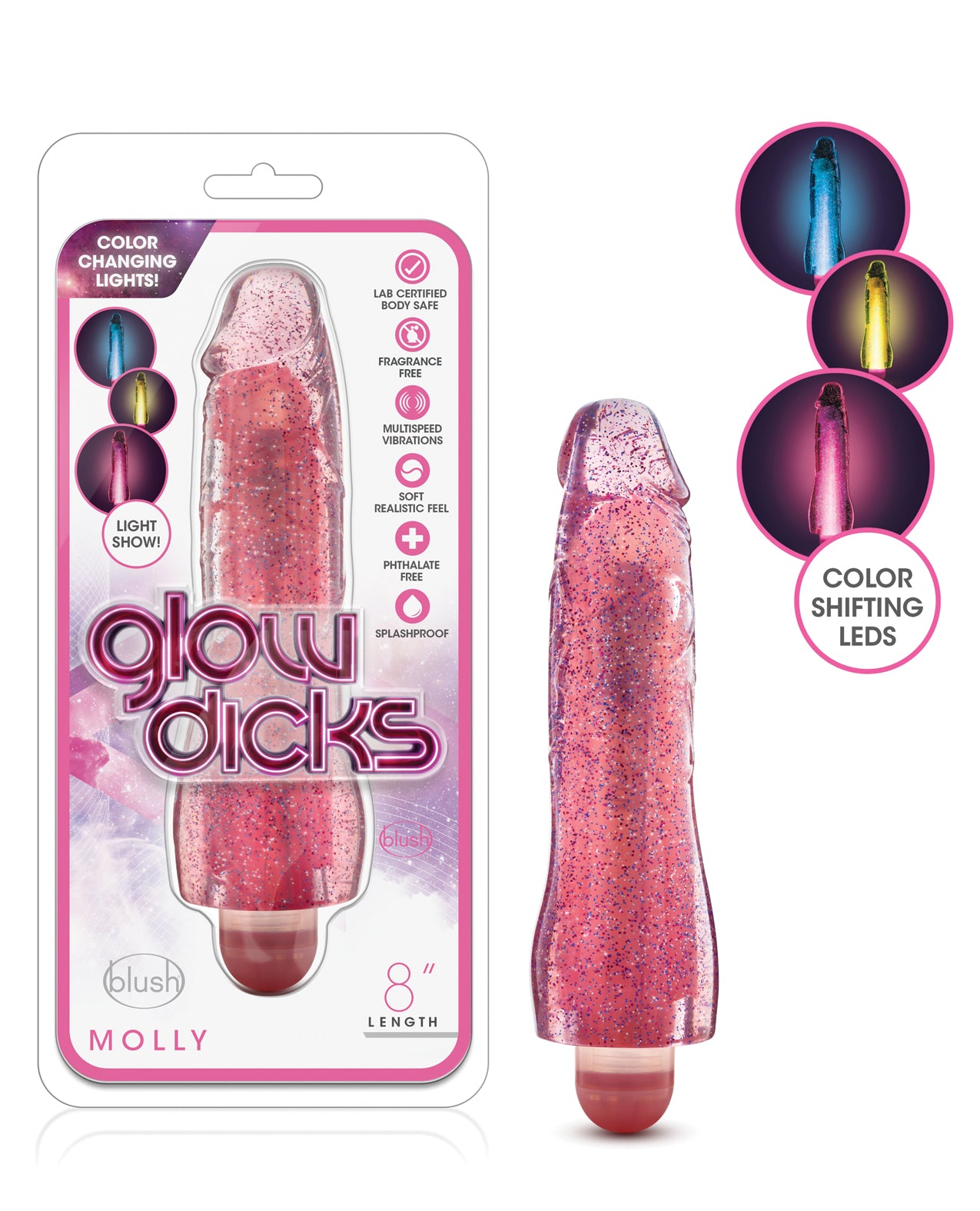 Blush Novelties BL-43010 Molly Glitter Vibrator, Pink, TPE