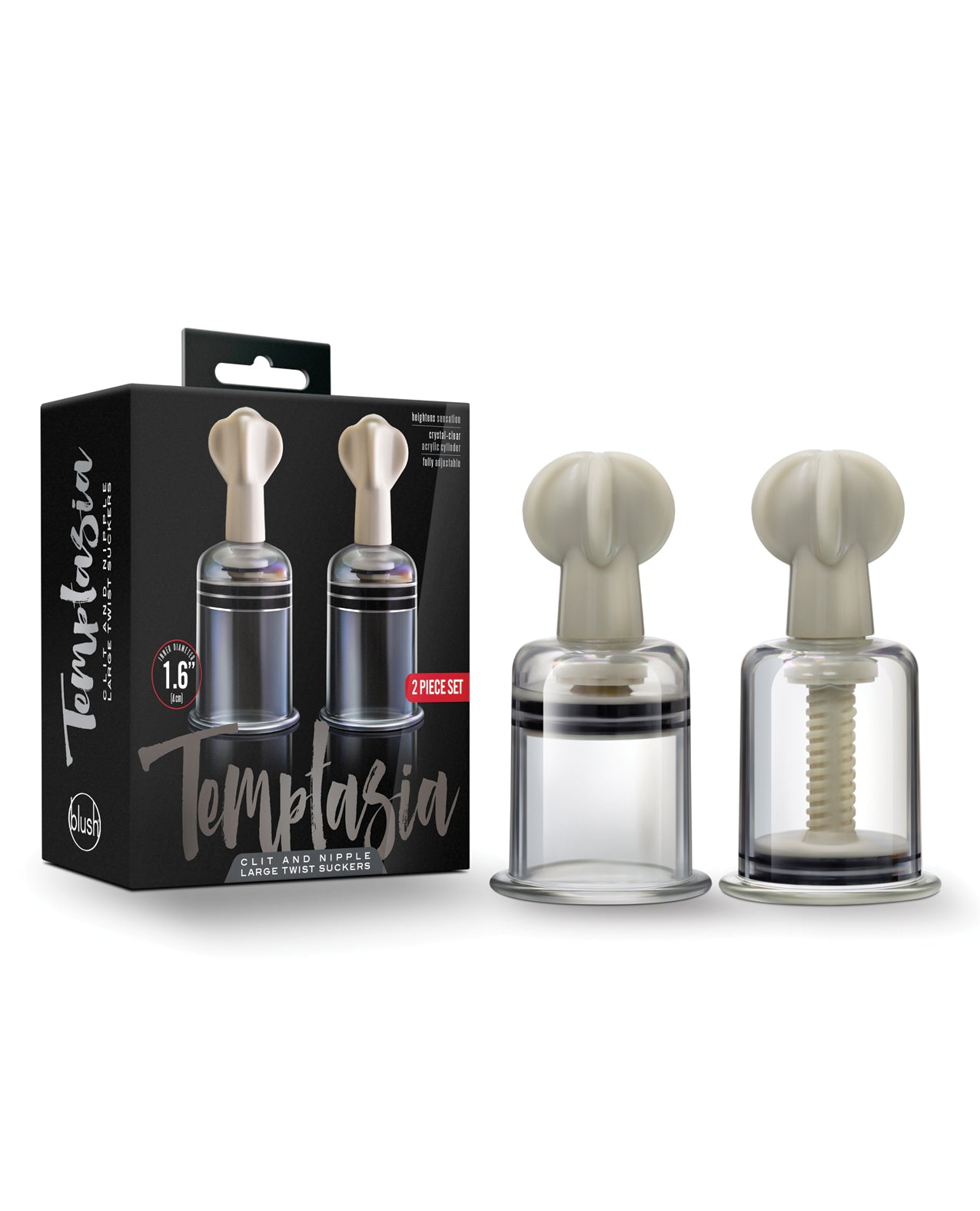 Blush Novelties Temptasia Clit & Nipple Large Twist Suckers, Clear - Set of 2