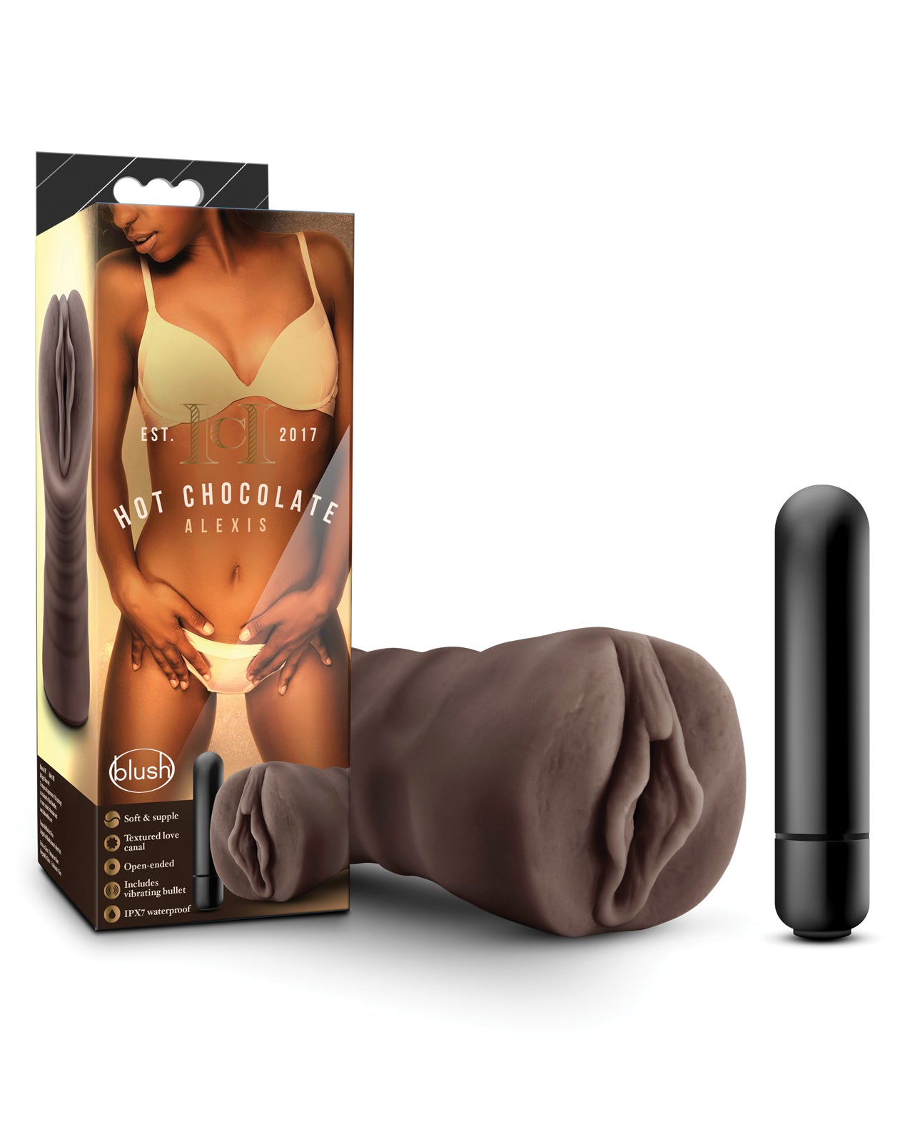 Blush Novelties Hot Chocolate Alexis Vibrating Masturbator, Lifelike TPE