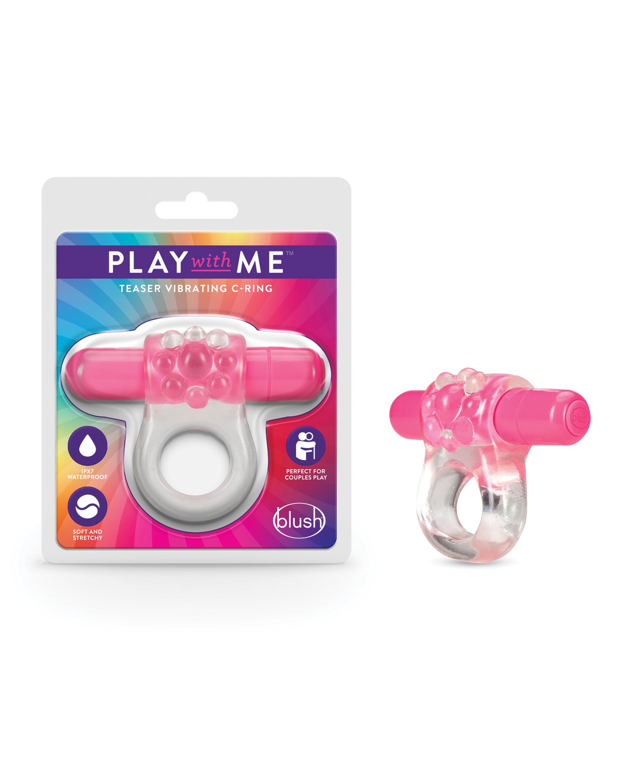 Blush Novelties BL-74100 Play With Me Teaser Vibrating C Ring, Pink, 1-Speed