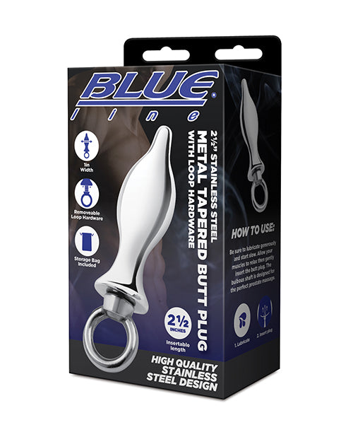 Electric eel inc. BLM9002 Blue Line 2.5" Stainless Steel Butt Plug With Loop