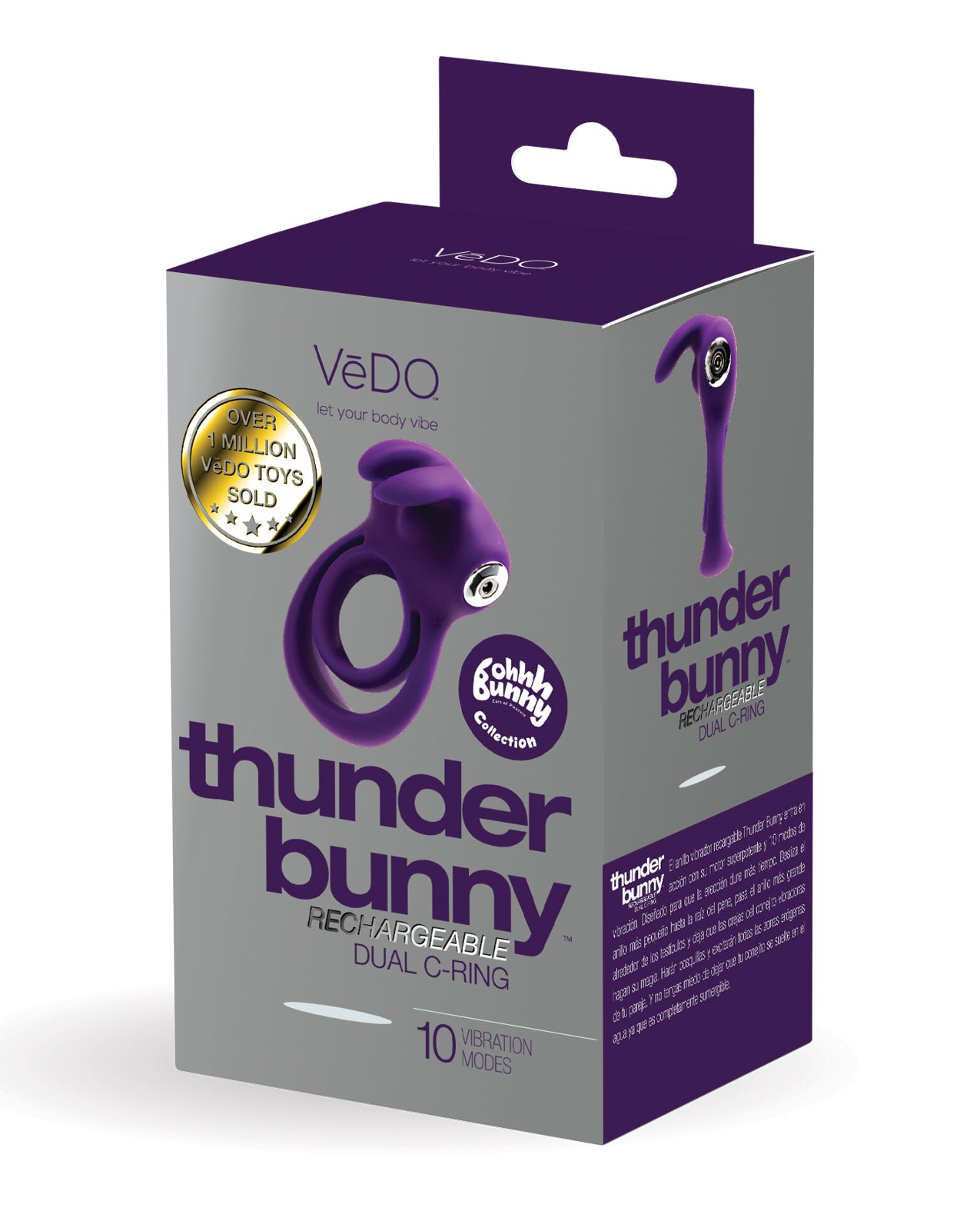 VeDo BU-0605 Thunder Bunny Rechargeable Dual Ring, 10 Vibration Modes, Purple