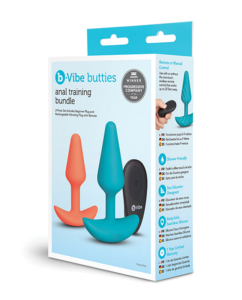 b-Vibe Butties Anal Training Bundle, 2-Piece Waterproof Silicone Set with Remote