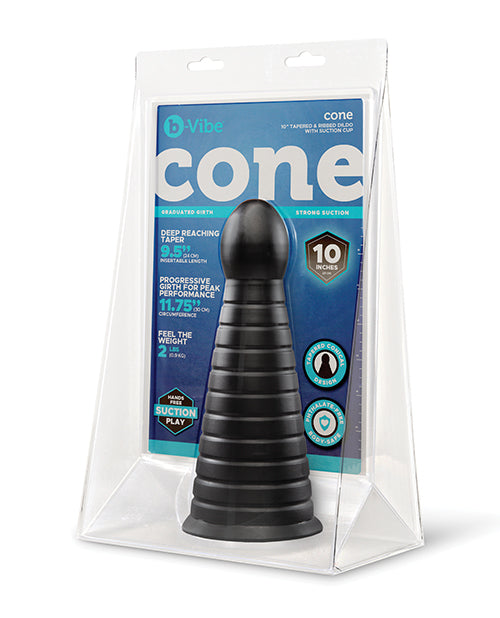 b-Vibe Cone 10 in. Tapered and Ribbed XXL Suction Cup Toy