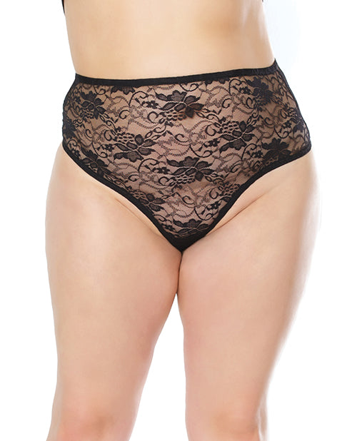 Coquette 22134 BLK OS/XL Stretch Lace High Waist Thong, Black
