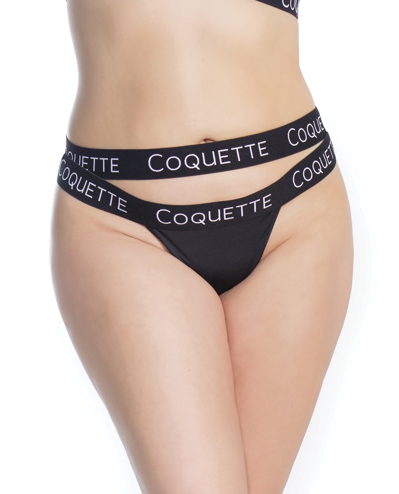 Coquette International 7214X Black Lace Panty, Double Strap Waistband, OS/XL