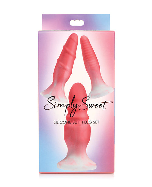 Curve Simply Sweet Silicone Butt Plug Set, 3 Graduated Sizes - Pink
