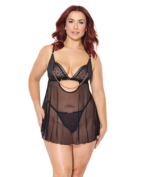 Coquette International Feline Fatale Babydoll & G-String Set, Black OS/XL