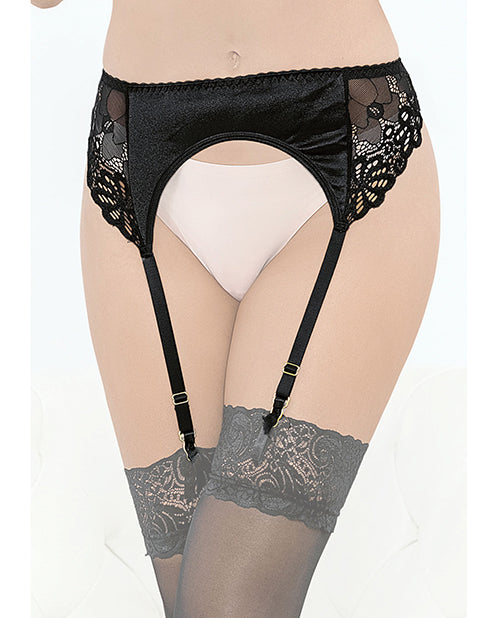 Escante 72153G BLK XL Satin & Lace Garterbelt, Black, D/E Cup