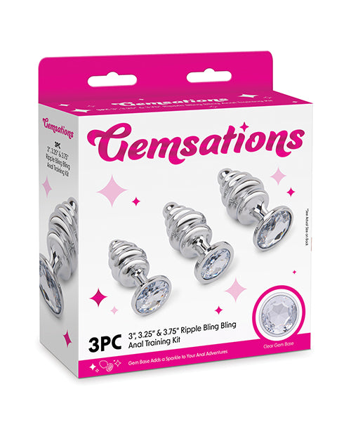 Gemsations 3-Piece Ripple Aluminum Anal Training Set, Gemmed Bases