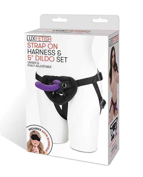 Electric LF1378 Lux Fetish Dildo & Harness Set, 5-inch, Purple