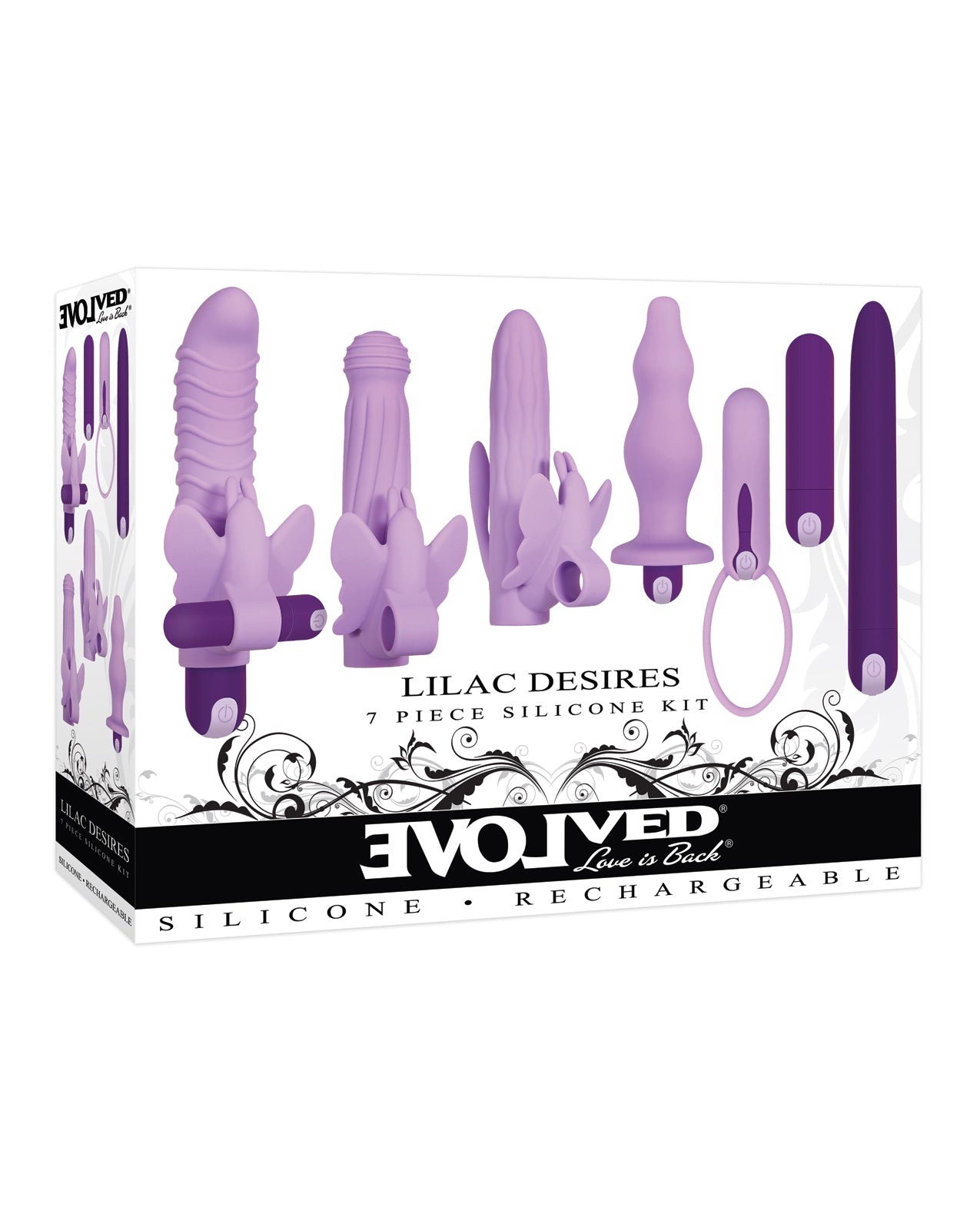 Evolved EN-RS-6443-2 Lilac Desires Vibrator, 7-Pc, 10-Speed, Waterproof