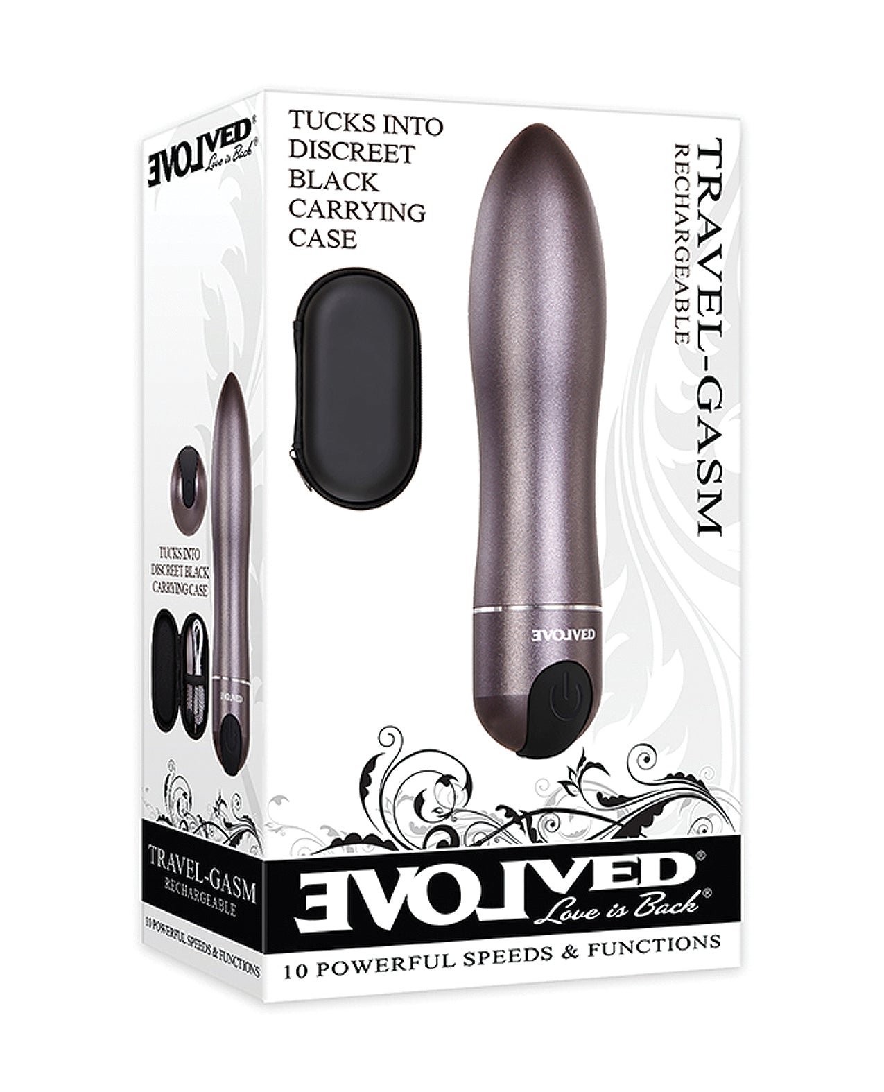 Evolved Travel-Gasm Bullet Vibrator, 10-Speed Rechargeable – Gunmetal Grey