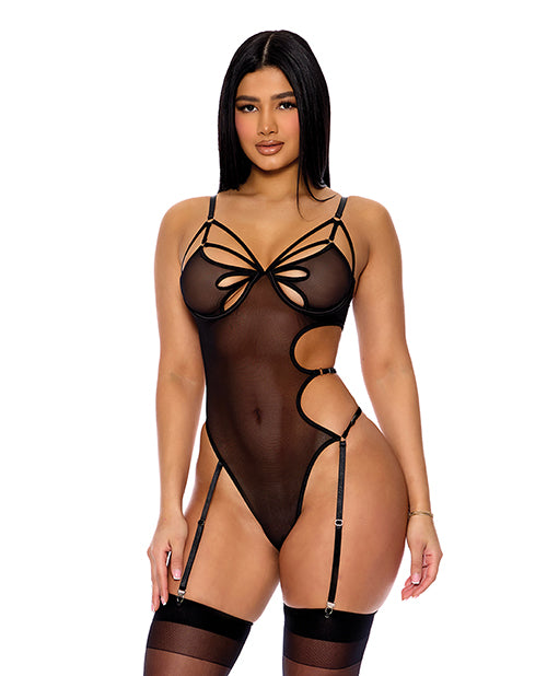 Forplay Feeling Butterflies Mesh Teddy, Black