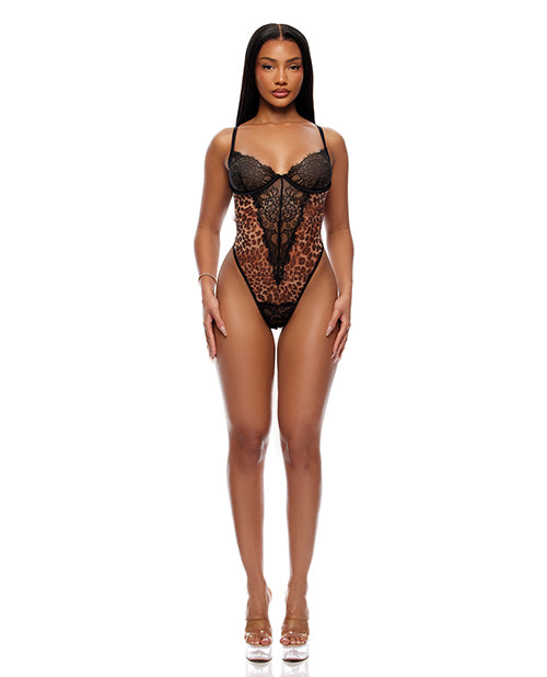 Forplay inc. 775128 XL Animal Instincts Teddy, Sheer Mesh & Lace