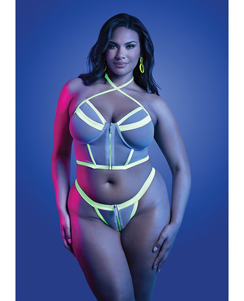 Fantasy Lingerie GL2544-QS-B Glow-in-the-Dark Set, White Q/S