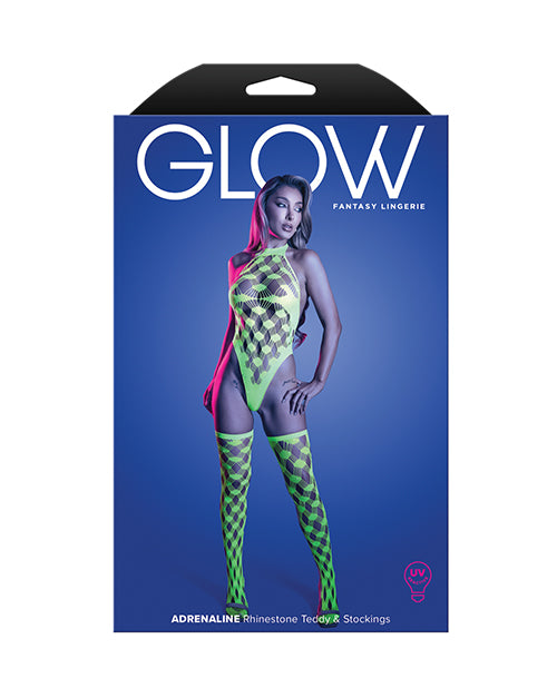 Fantasy Lingerie Adrenaline Halter Teddy and Stockings, Neon Green, One Size