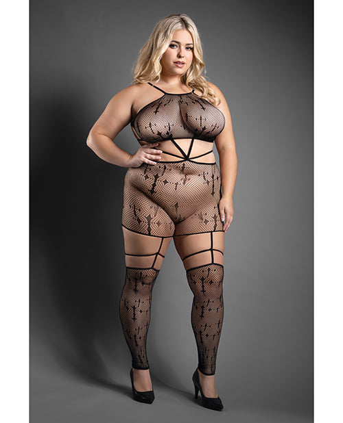 Fantasy Lingerie Unholy Strappy Bodystocking Dress, Queen Size, Black