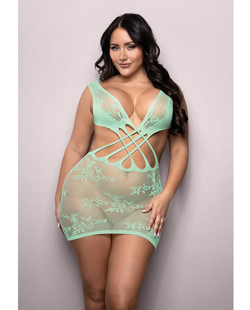 Fantasy Lingerie V816 Q/S Vixen Strappy Floral Knit Dress, Mint Queen Size