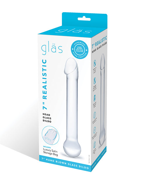 Electric GLAS-137 Realistic Head Glass Dildo, 7" Clear Glass