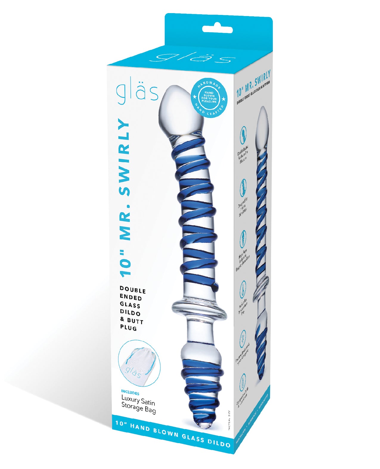 Electric GLAS-154 Mr. Swirly Double Ended Glass Dildo, 10", Swirled