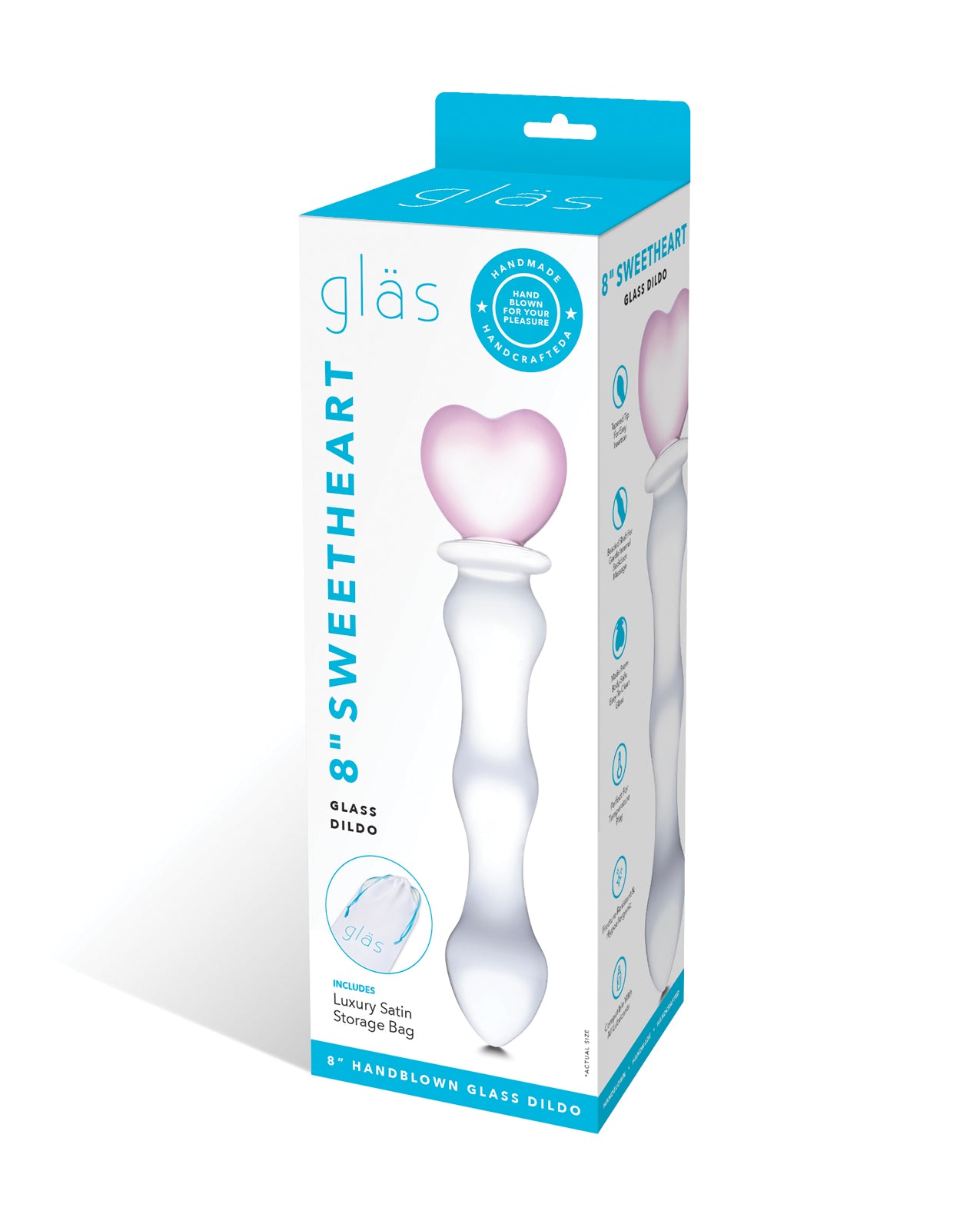 Electric GLAS-161 Sweetheart Glass Dildo, 8 inch, Pink Heart Handle