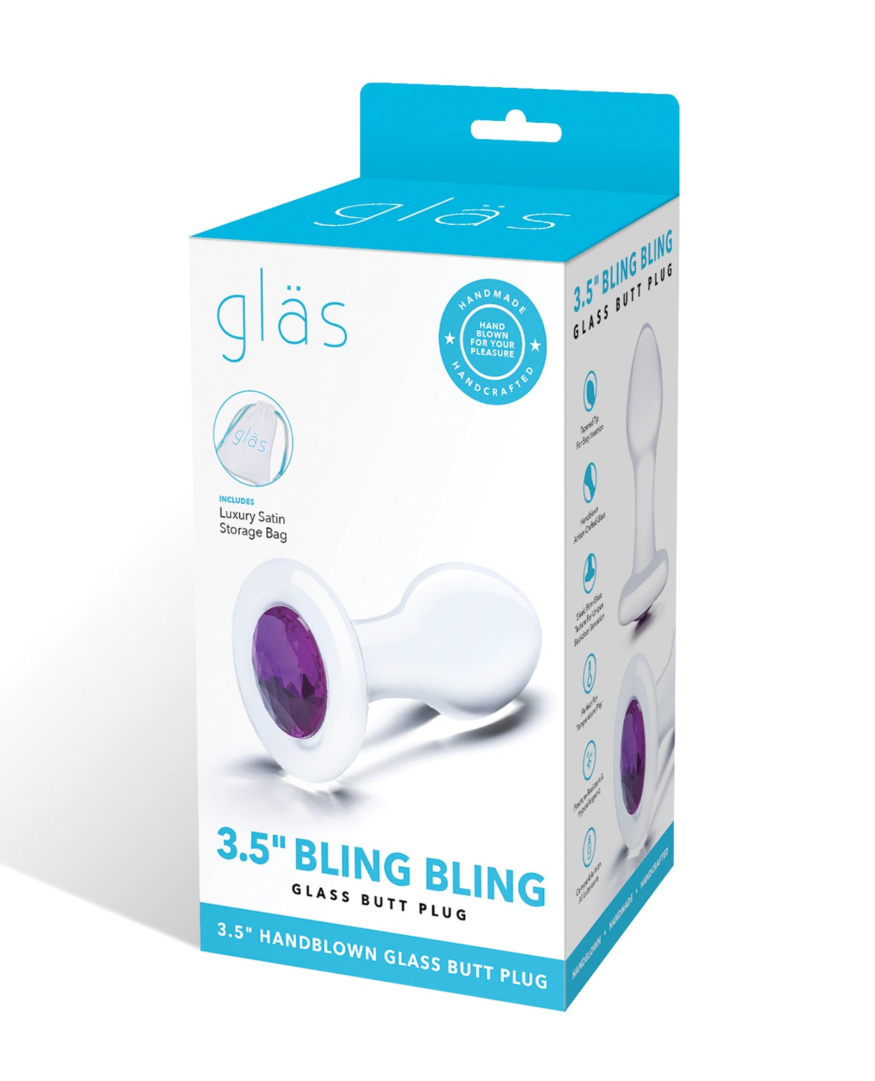 Glas 3.5" Bling Bling Borosilicate Glass Butt Plug - Clear