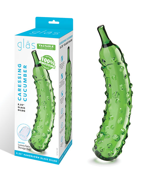 Electric Caressing Cucumber Glass Dildo, 8.25 Inch, Green