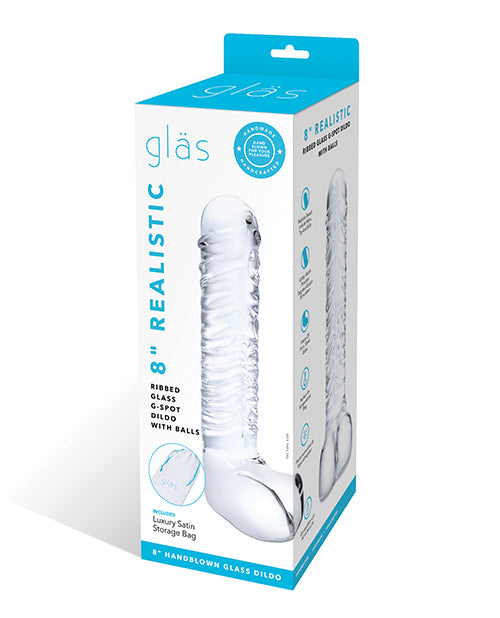Gläs 8" Realistic Ribbed G-Spot Glass Dildo, Body-Safe & Temperature-Responsive