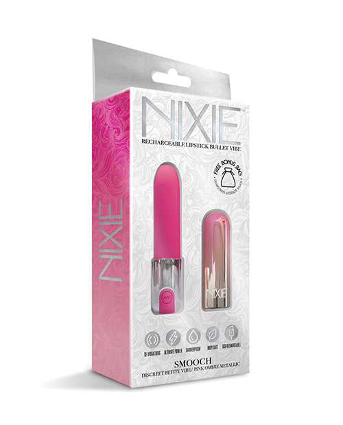 Global Novelties LLC Nixie Smooch Rechargeable Lipstick Vibrator, Pink Ombre