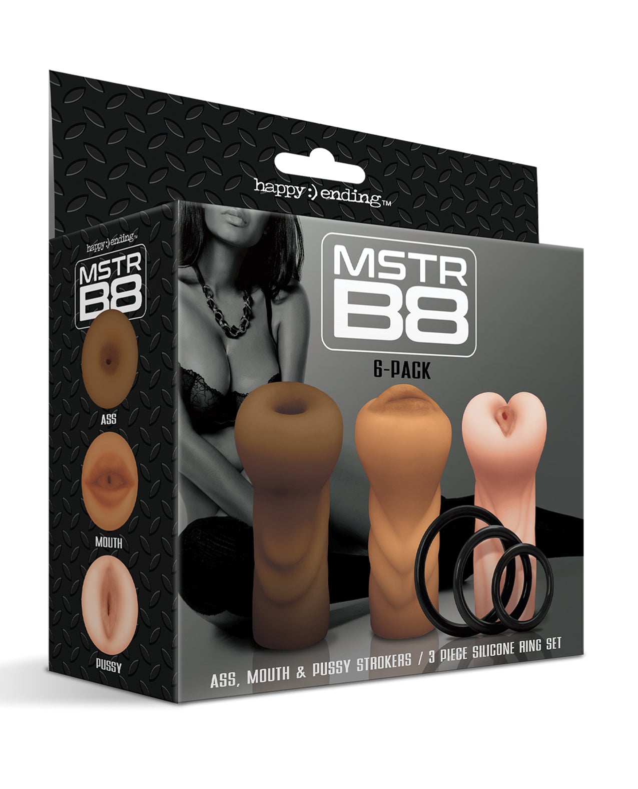 Global Novelties 3000920 MSTR B8 Stroker Set w/C-Rings, Pack of 3, Silicone