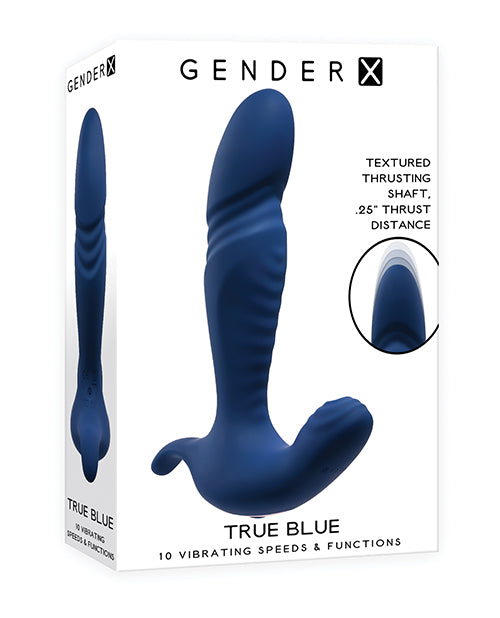Evolved GX-RS-1256-2 Gender X True Blue, Thrusting Vibrating Silicone Toy