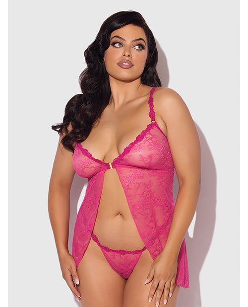 House of Desire HD03105B-PRPF-3X/4X Yvone Babydoll Set, Pink 3X/4X
