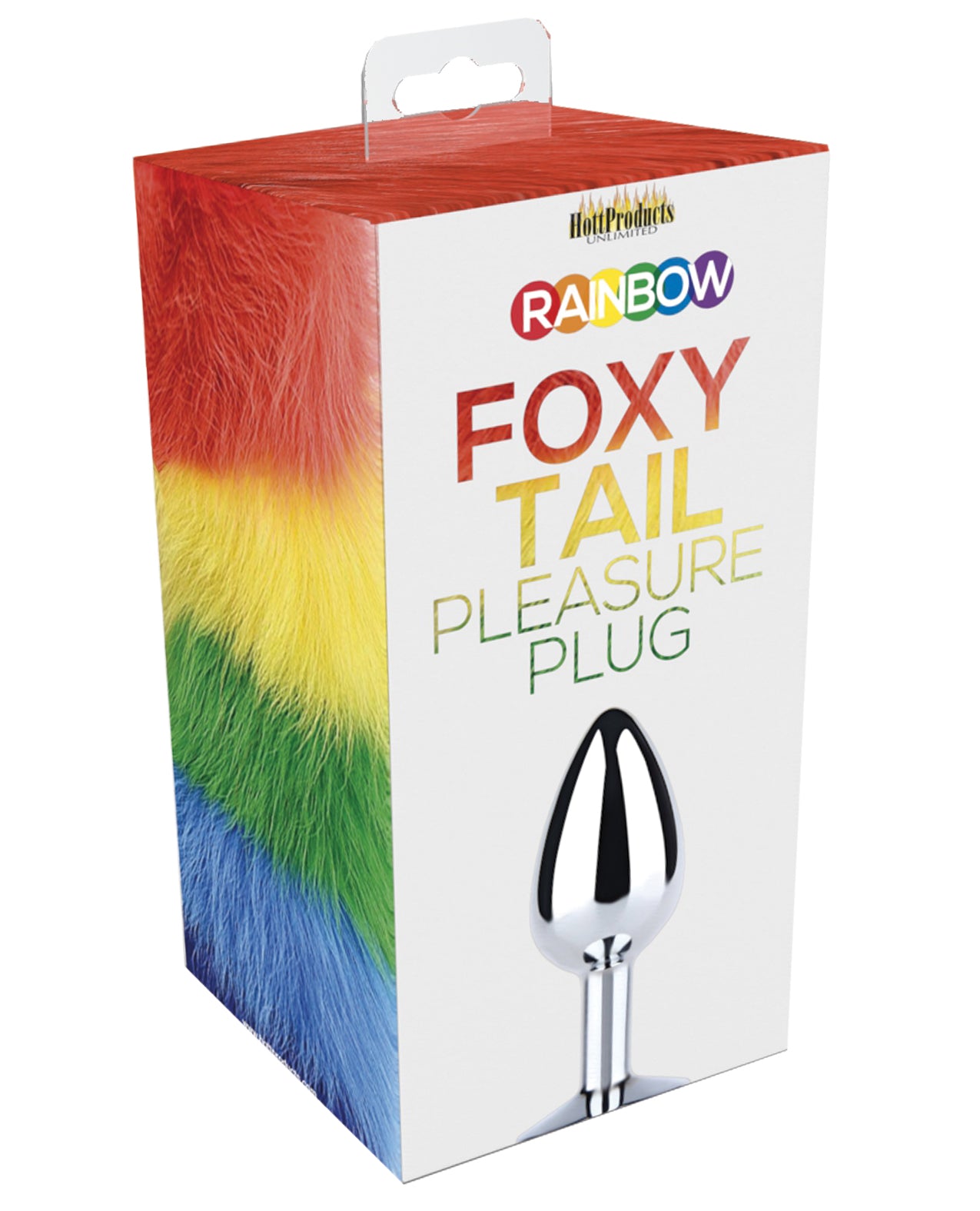 Hott Products Rainbow Foxy Tail Butt Plug, Stainless Steel with Ultra-Soft Fur