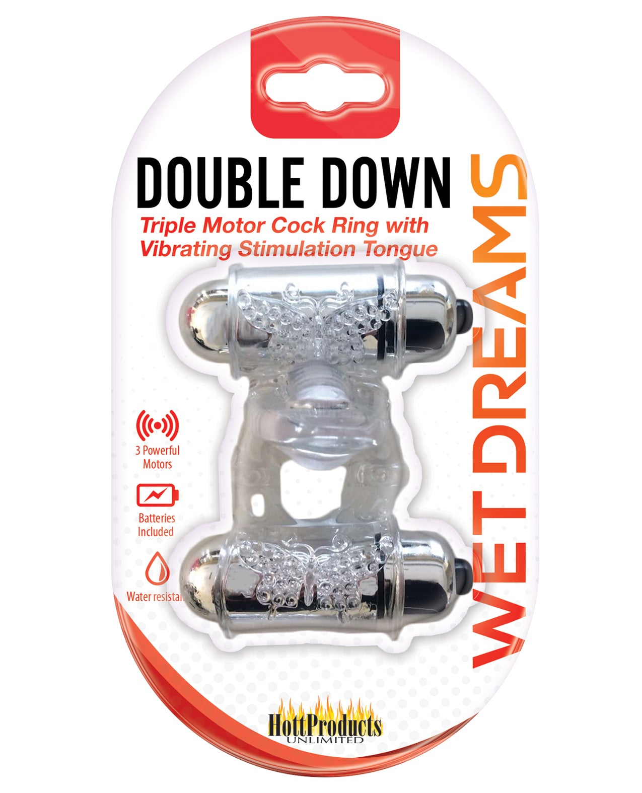 Hott Products Wet Dreams Double Down Triple Motor Cock Ring, Clear