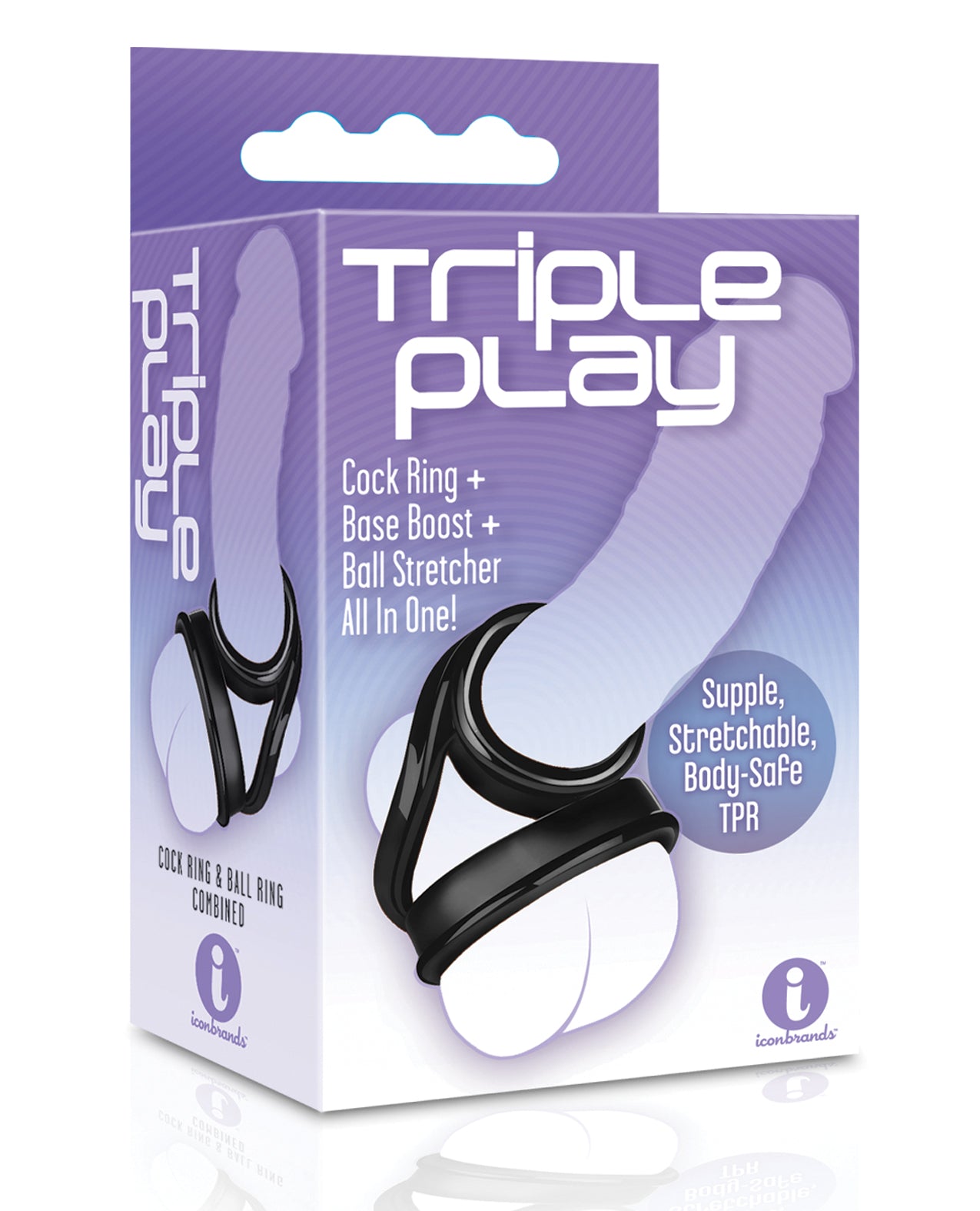 Icon Brands, Inc IC2645-2 9's Triple Ring TPR Cock Ring, Black, TPE