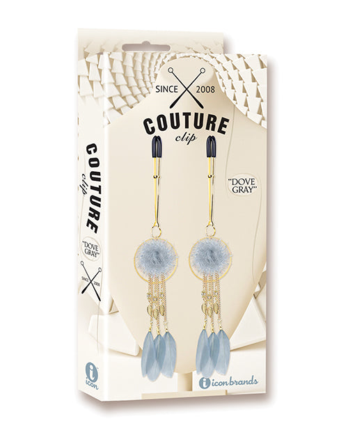 Icon Brands Couture Clips Luxury Nipple Clamps, Grey Faux Feather Metal