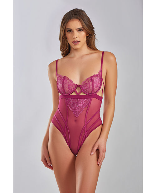 iCollection Lingerie 85050 Quinn Lace & Mesh Teddy, Wine XL